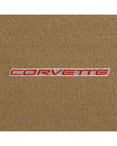 Lloyd Mats ® - Velourtex Tan Front Floor Mats For Corvette C5 with Red Corvette Lettering on Beige Applique