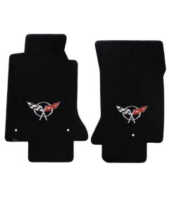 Lloyd ® - Velourtex™ Black Custom Front Floor Mats With Silver C5 Flags Logo (620016)