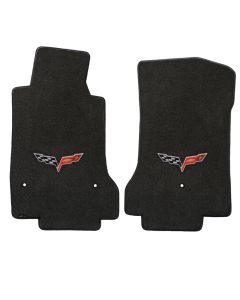 Lloyd ® - Velourtex™ Ebony Custom Front Floor Mats With C6 Flags Logo (620010)
