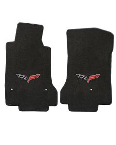 Lloyd ® - Velourtex™ Ebony Custom Front Floor Mats With C6 Flags Logo (620011)