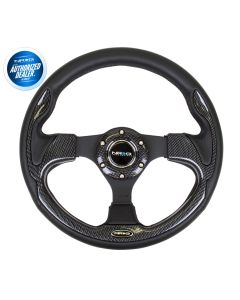 NRG ® - 320mm Sport Black Leather Steering Wheel with Carbon Fiber Look Trim (RST-001CBL)