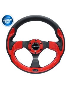 NRG 320mm Sport Black Leather Steering Wheel with Red Trim (RST-001RD), Image 1
