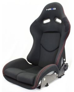 NRG ® - Black Cloth Reclinable FRP Bucket Racing Seat with Metalic Silver Backing and Red Stitching (RSC-400SL)