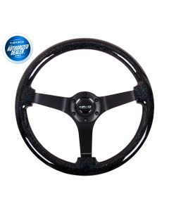 NRG ® - Black Sparkled Wood Grain Steering Wheel 3 Inch Deep with 3 Black Spoke Center (ST-036BSB-BK)