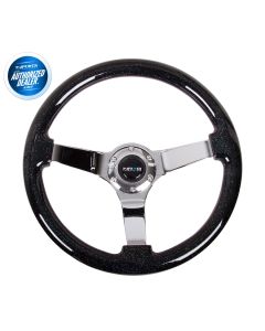 NRG ® - Black Sparkled Wood Grain Steering Wheel 3 Inch Deep with 3 Chrome Spoke Center (ST-036BSB-CH)