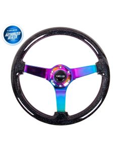 NRG ® - Black Sparkled Wood Grain Steering Wheel 3 Inch Deep with 3 NeoChrome Spoke Center (ST-036BSB-MC)
