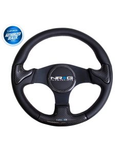 NRG ® - Carbon Fiber Steering Wheel Black Frame with Black Stitching and Rubber Cover Horn Button (ST-009CFBS)