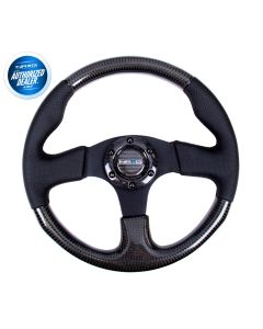 NRG ® - Carbon Fiber Steering Wheel with Black Leather Combination and Black Stitching (ST-310CFBS)