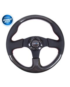 NRG ® - Carbon Fiber Steering Wheel with Black Leather Combination and Red Stitching (ST-310CFRS)