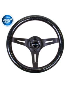NRG ® - Classic Black Sparkled Wood Grain Steering Wheel with 3 Black Spokes (ST-310BSB-BK)