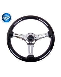 NRG ® - Classic Black Sparkled Wood Grain Steering Wheel with 3 Chrome Spokes (ST-015CH-BSB)
