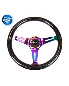 NRG ® - Classic Black Sparkled Wood Grain Steering Wheel with 3 NeoChrome Spokes (ST-015MC-BSB)