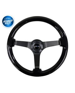 NRG ® - Classic Black Wood Grain Steering Wheel 3 Inch Deep with 3 Black Chrome Spoke Center (ST-036BK-BK)