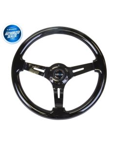 NRG ® - Classic Black Wood Grain Steering Wheel 3 Inch Deep with 3 Black Chrome Spoke Center (ST-055BK-BK)