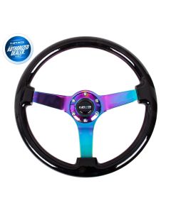 NRG ® - Classic Black Wood Grain Steering Wheel 3 Inch Deep with 3 NeoChrome Spoke Center (ST-036BK-MC)