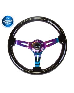NRG ® - Classic Black Wood Grain Steering Wheel 3 Inch Deep with 3 NeoChrome Spoke Center (ST-055BK-MC)