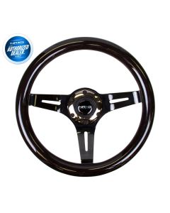 NRG ® - Classic Black Wood Grain Steering Wheel with 3 Black Chrome Spokes (ST-310BK-BK)