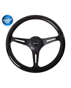 NRG ® - Classic Black Wood Grain Steering Wheel with 3 Black Spokes (ST-015BK-BK)
