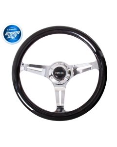 NRG ® - Classic Black Wood Grain Steering Wheel with 3 Brushed Aluminum Spokes (ST-015CH-BK)