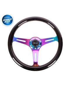 NRG ® - Classic Black Wood Grain Steering Wheel with 3 NeoChrome Spokes (ST-015MC-BK)