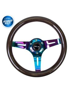 NRG ® - Classic Black Wood Grain Steering Wheel with 3 NeoChrome Spokes (ST-310BK-MC)