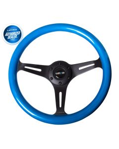 NRG ® - Classic Blue Pearl Wood Grain Steering Wheel with 3 Black Spokes (ST-015BK-BL)