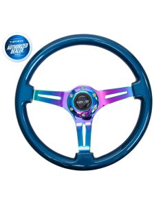 NRG ® - Classic Blue Pearl Wood Grain Steering Wheel with 3 NeoChrome Spokes (ST-015MC-BL)