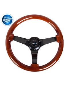 NRG ® - Classic Dark Wood Grain Steering Wheel 3 Inch Deep with 3 Black Chrome Spoke Center (ST-036BR-BK)