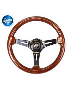 NRG ® - Classic Dark Wood Grain Steering Wheel 3 Inch Deep with 3 Black Chrome Spoke Center (ST-055BR-BK)