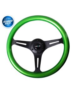 NRG ® - Classic Green Pearl Wood Grain Steering Wheel with 3 Black Spokes (ST-015BK-GN)
