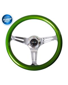 NRG ® - Classic Green Pearl Wood Grain Steering Wheel with 3 Chrome Spokes (ST-015CH-GN)