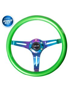 NRG ® - Classic Green Pearl Wood Grain Steering Wheel with 3 NeoChrome Spokes (ST-015MC-GN)