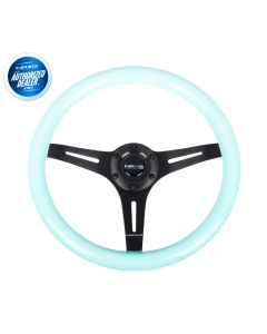 NRG ® - Classic Minty Fresh Wood Grain Steering Wheel with 3 Black Spokes (ST-015BK-MF)