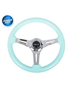 Classic Minty Fresh Wood Grain Steering Wheel with 3 Chrome Spokes