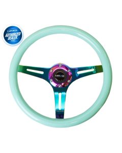 NRG ® - Classic Minty Fresh Wood Grain Steering Wheel with 3 NeoChrome Spokes (ST-015MC-MF)