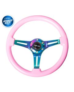 NRG ® - Classic Pink Wood Grain Steering Wheel with 3 NeoChrome Spokes (ST-015MC-PK)