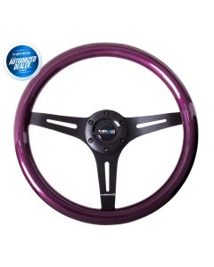 NRG® - Purple Pearl-Flake Paint Color 350mm Classic Wood Grain Wheel With 3 Black Spokes