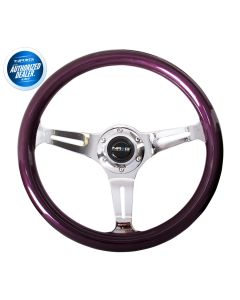 NRG ® - Classic Purple Pearl Wood Grain Steering Wheel with 3 Chrome Spokes (ST-015CH-PP)