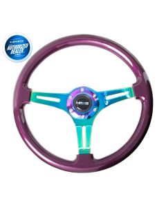 NRG ® - Classic Purple Pearl Wood Grain Steering Wheel with 3 NeoChrome Spokes (ST-015MC-PP)