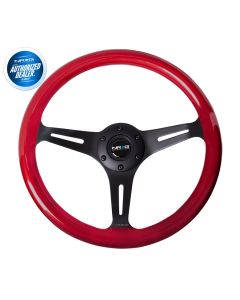 NRG ® - Classic Red Pearl Wood Grain Steering Wheel with 3 Black Spokes (ST-015BK-RD)