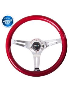 NRG ® - Classic Red Pearl Wood Grain Steering Wheel with 3 Chrome Spokes (ST-015CH-RD)