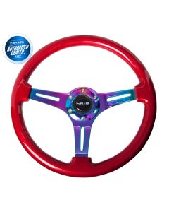 NRG ® - Classic Red Wood Grain Steering Wheel with 3 NeoChrome Spokes (ST-015MC-RD)