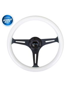 NRG ® - Classic White Wood Grain Steering Wheel Glow in Dark with 3 Black Spokes (ST-015BK-GL)