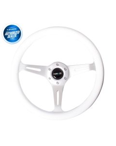 NRG ® - Classic White Wood Grain Steering Wheel with 3 Brushed Aluminum Spokes (ST-015CH-WT)
