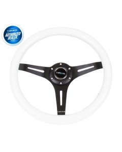 NRG ® - Classic White Wood Grain Steering Wheel with 3 Matte Black Spokes (ST-015BK-WT)