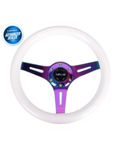 NRG ® - Classic White Wood Grain Steering Wheel with 3 NeoChrome Spokes (ST-310WT-MC)