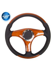 NRG ® - Classic Wood Grain Steering Wheel Black Leather with Wood Accents and 3 Wood Spoke Center (ST-055)