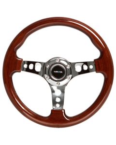 NRG ® - Classic Wood Grain Steering Wheel with 3 Chrome Solid Spoke Center (ST-035CH-W)