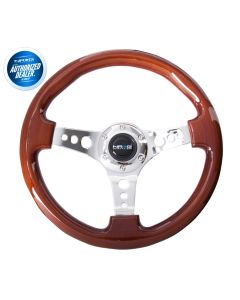 NRG ® - Classic Wood Grain Steering Wheel with 3 Chrome Spoke Center (ST-035CH)