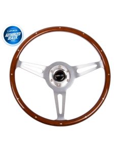 NRG ® - Classic Wood Grain Steering Wheel with Metal Inserts and 3 Brush Aluminum Spoke Center (ST-380SL)